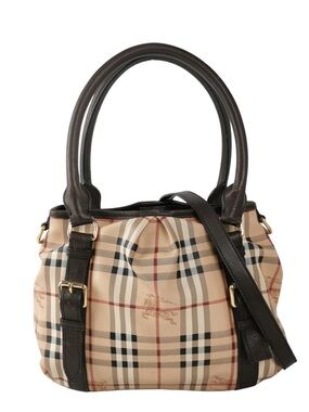 Burberry Nova Check Canvas Leather Satchel Handbag